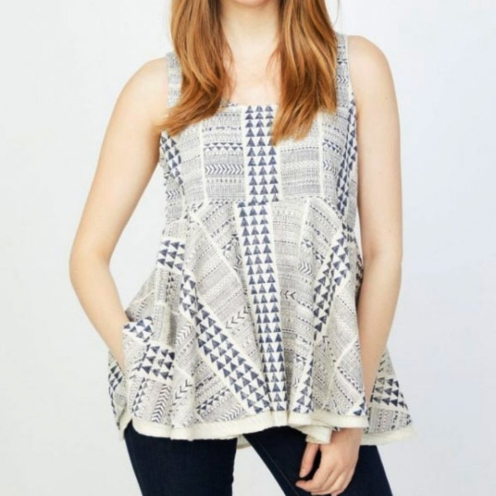 Anthropologie RD & KOKO Aztec Print Peplum Top